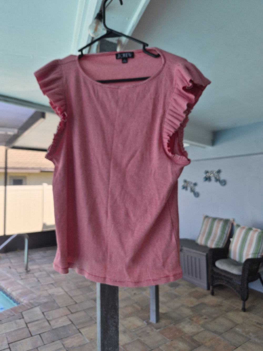 J. Crew Pink Ribbed Ruffle Sleeve Tank